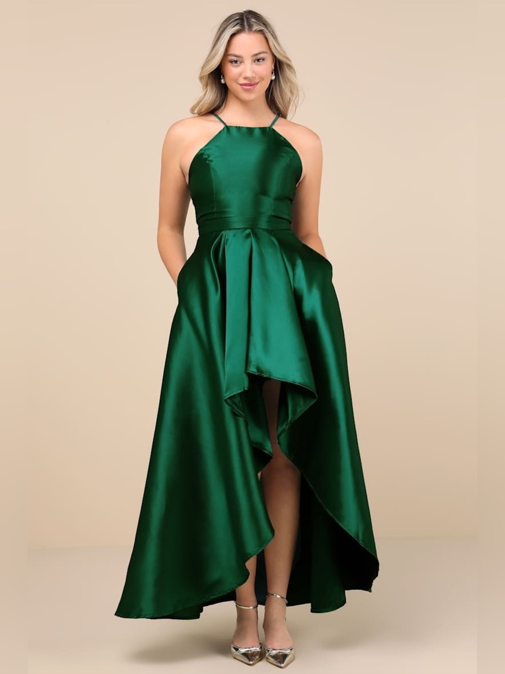 Lulus Broadway Show Emerald Green High-Low Gown - Picture 5 of 9